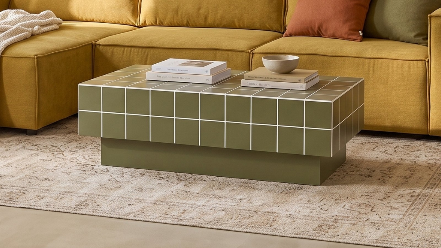 Table basse rectangulaire effet mosaïque vert olive 100 cm - Ibiza Table basse rectangulaire effet mosaïque vert olive 100 cm - Ibiza