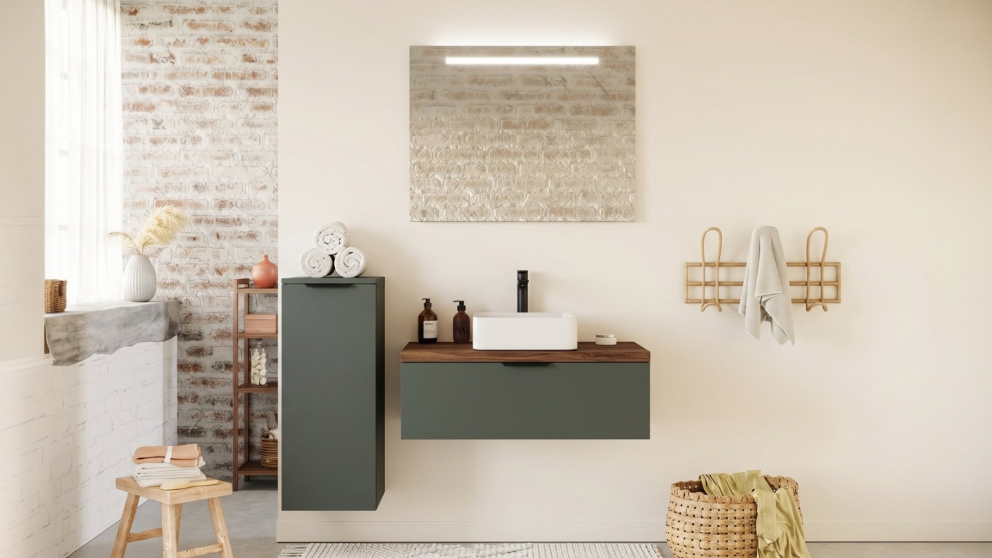 Meuble de salle de bain suspendu vasque à poser 90cm 1 tiroir Vert Amazonie - Venice Meuble de salle de bain suspendu vasque à poser 90cm 1 tiroir Vert Amazonie - Venice