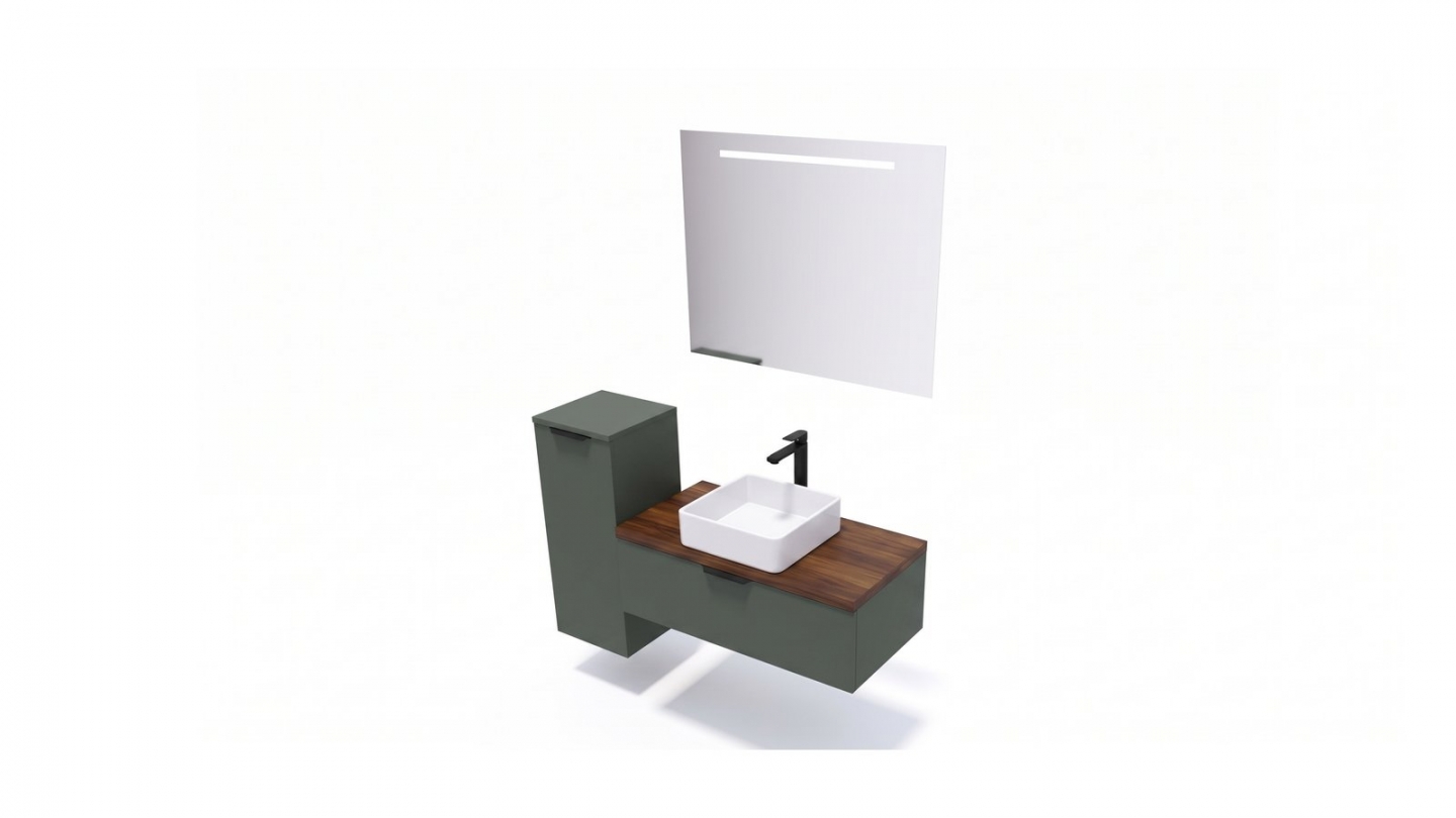 Meuble de salle de bain suspendu vasque à poser 90cm 1 tiroir Vert Amazonie - Venice Meuble de salle de bain suspendu vasque à poser 90cm 1 tiroir Vert Amazonie - Venice