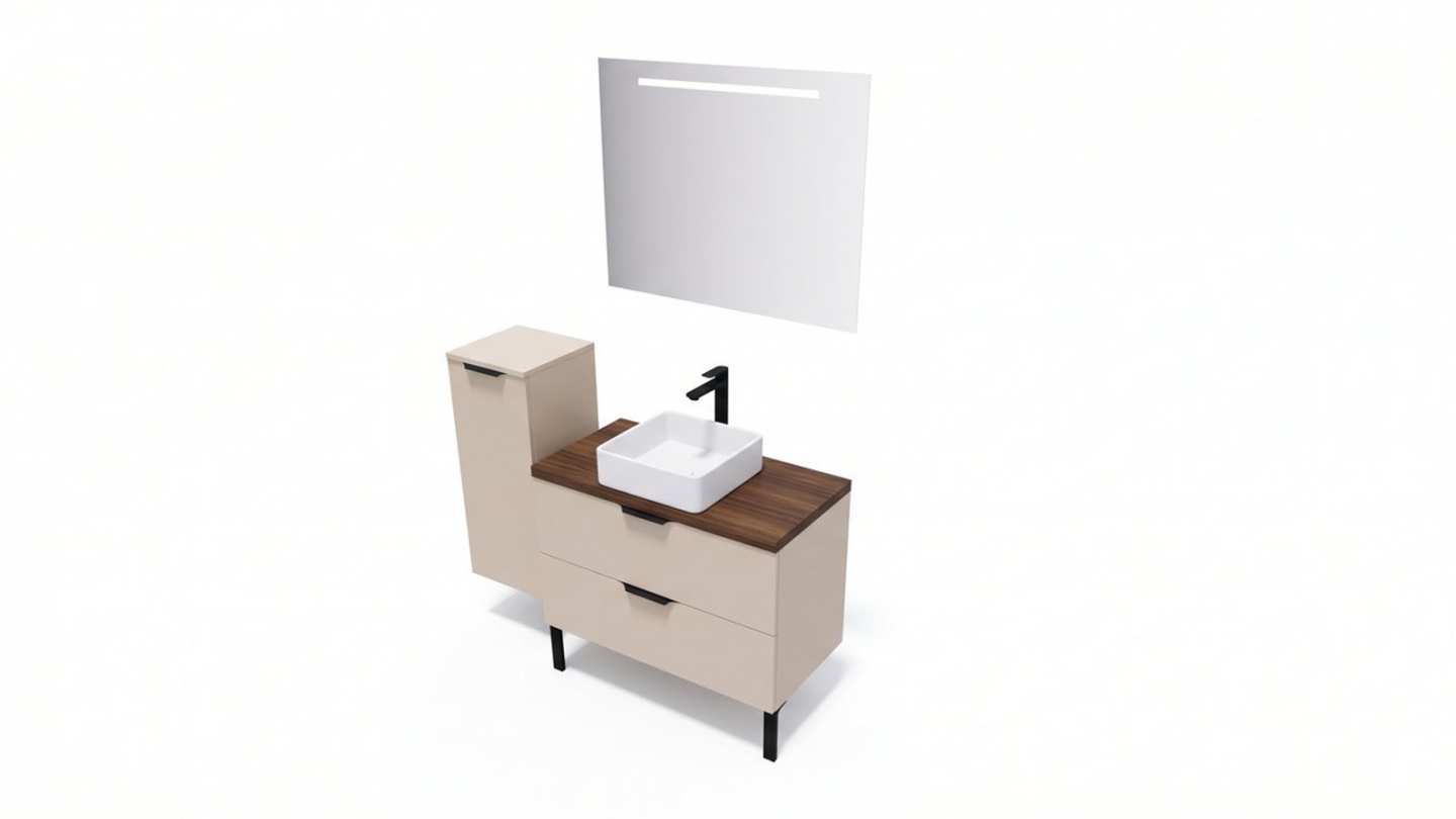 Meuble de salle de bain suspendu vasque à poser 90cm 2 tiroirs Beige - Venice Meuble de salle de bain suspendu vasque à poser 90cm 2 tiroirs Beige - Venice
