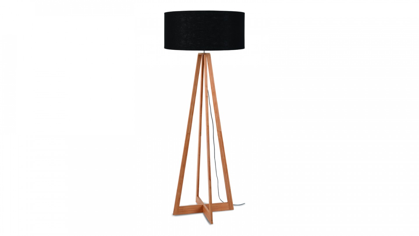 Lampadaire en bambou abat jour en lin noir - Collection Eeverest - Good&Mojo