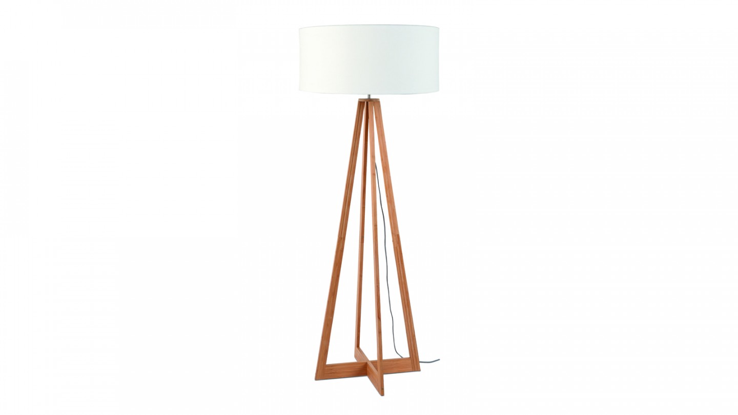 Lampadaire en bambou abat jour en lin blanc - Collection Eeverest - Good&Mojo