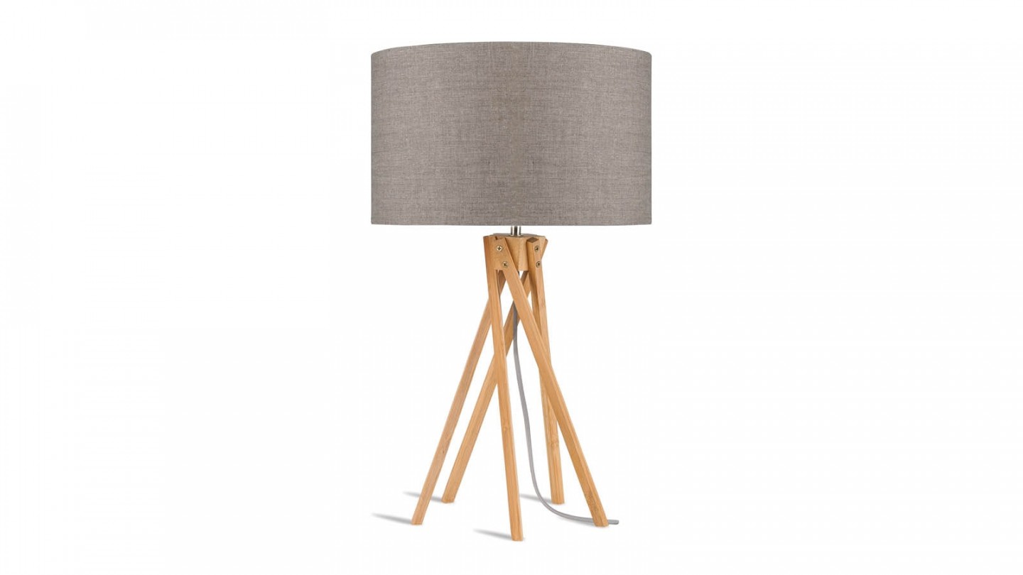 Lampe de table en bambou abat jour en lin foncé - Collection Kilimanjaro - Good&Mojo