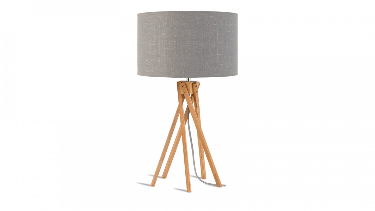 Lampe de table en bambou abat jour en lin gris clair - Collection Kilimanjaro - Good&Mojo