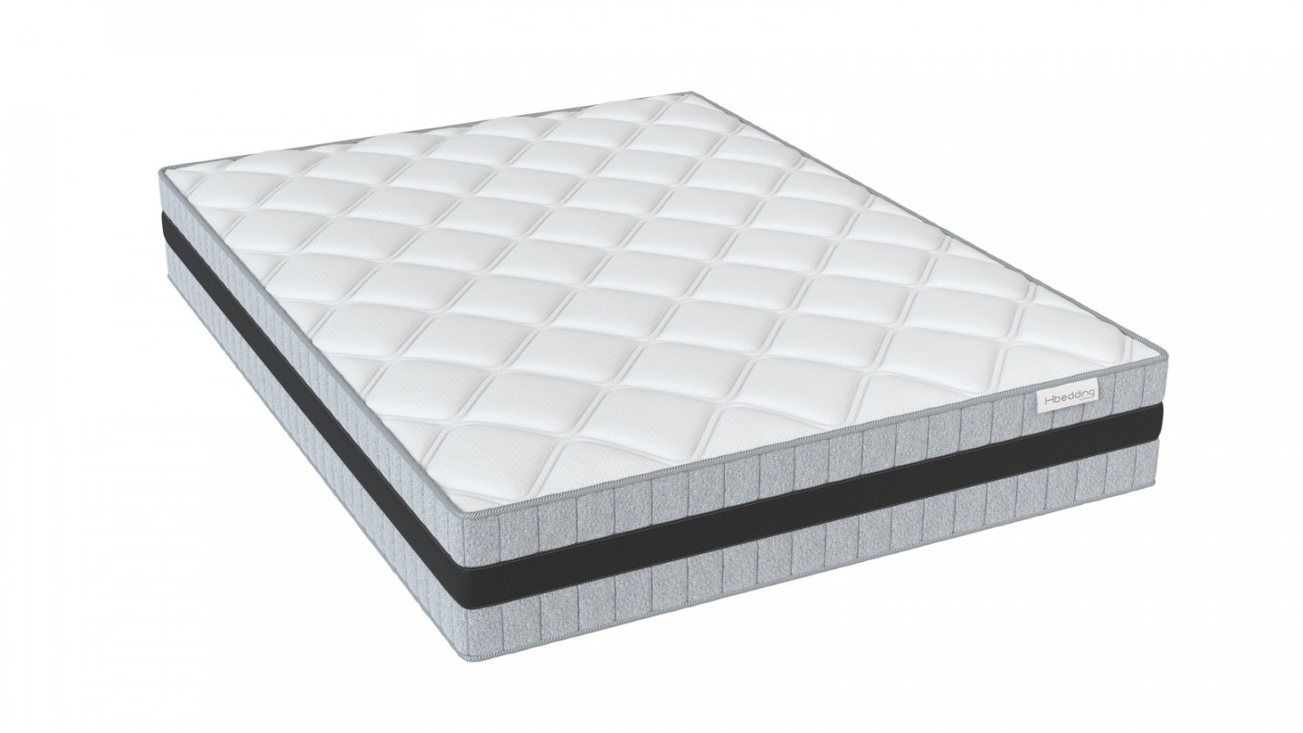 Ensemble matelas mémoire 180x200 Memo Luxe + Lit gris foncé avec sommier Gaby - Mousse HD + Mémoire de forme - Hbedding