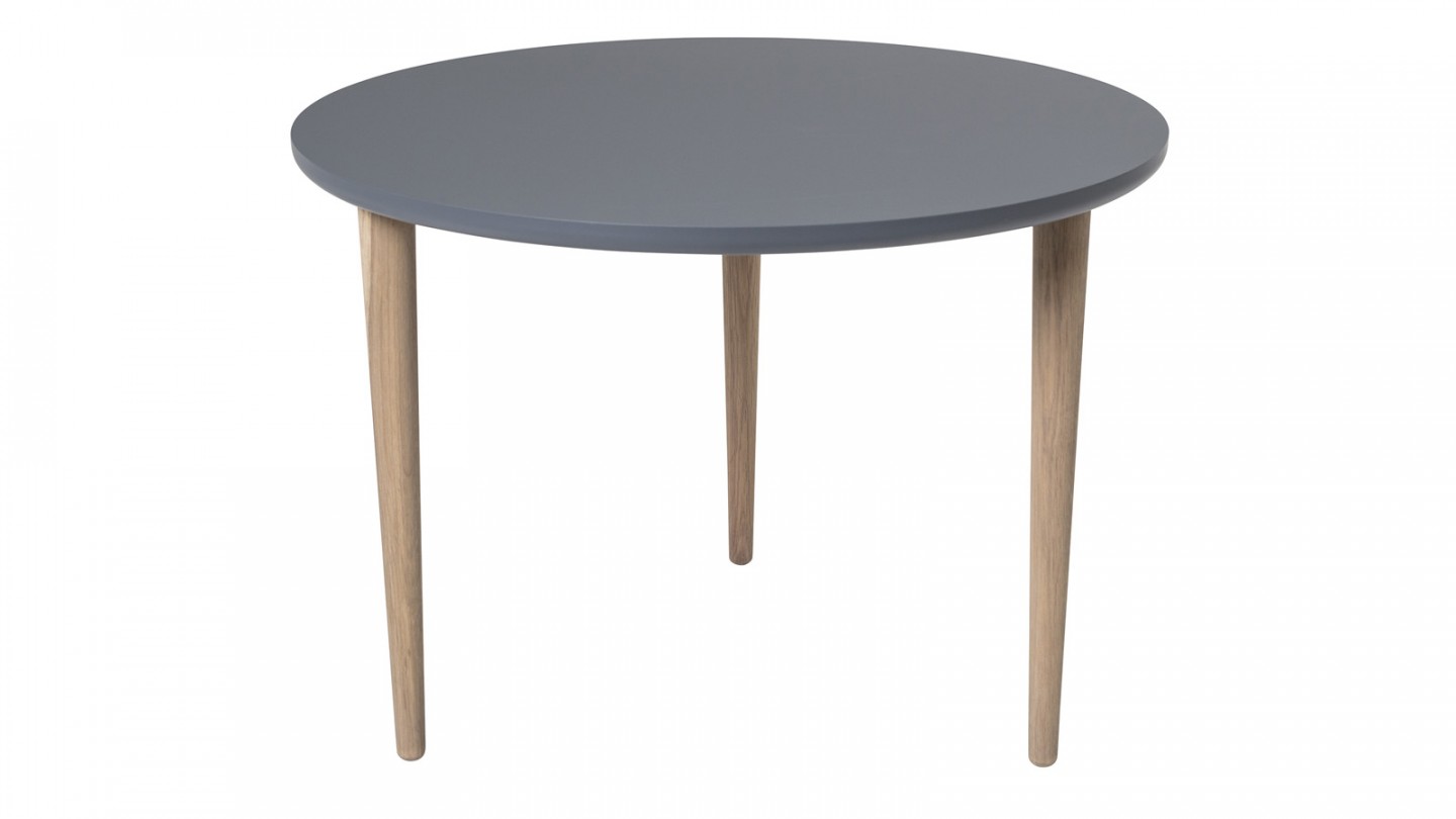 Table basse Noa anti-rayures Ø59 cm en contre-plaqué gris anthracite et pieds en chêne clairs