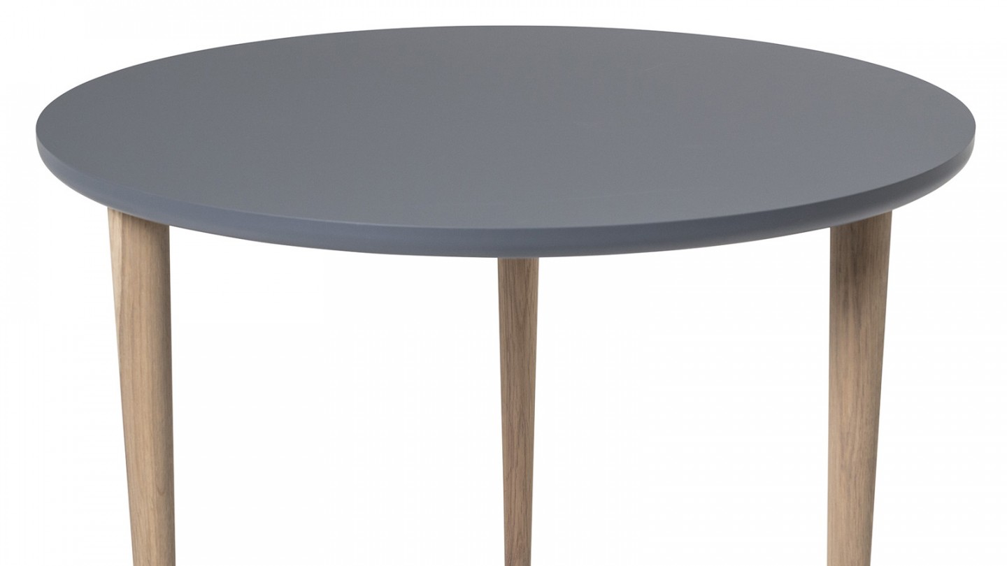 Table basse Noa anti-rayures Ø59 cm en contre-plaqué gris anthracite et pieds en chêne clairs