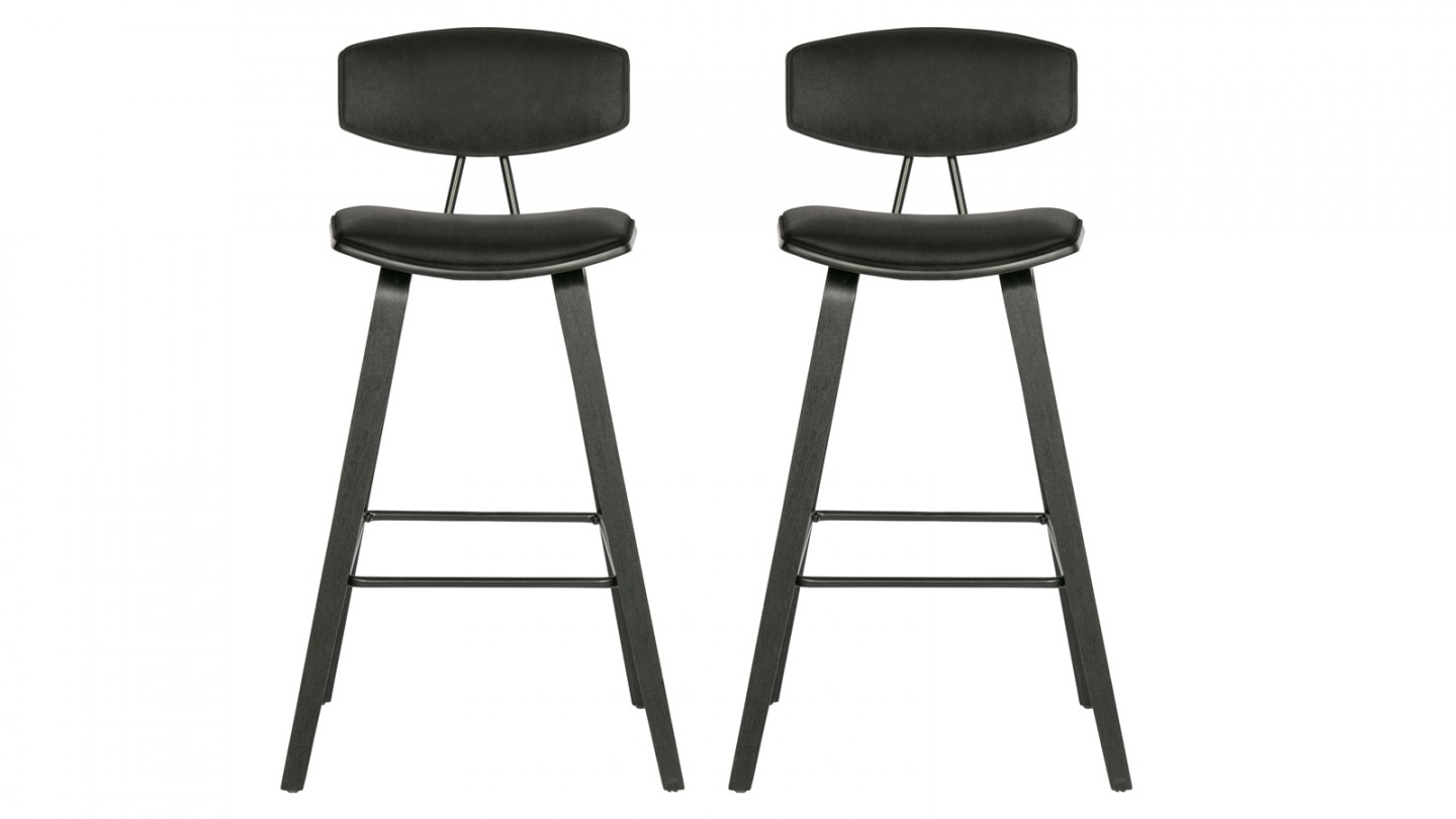 Lot de 2 tabourets de bar en velours noir - Collection Senn - Woood