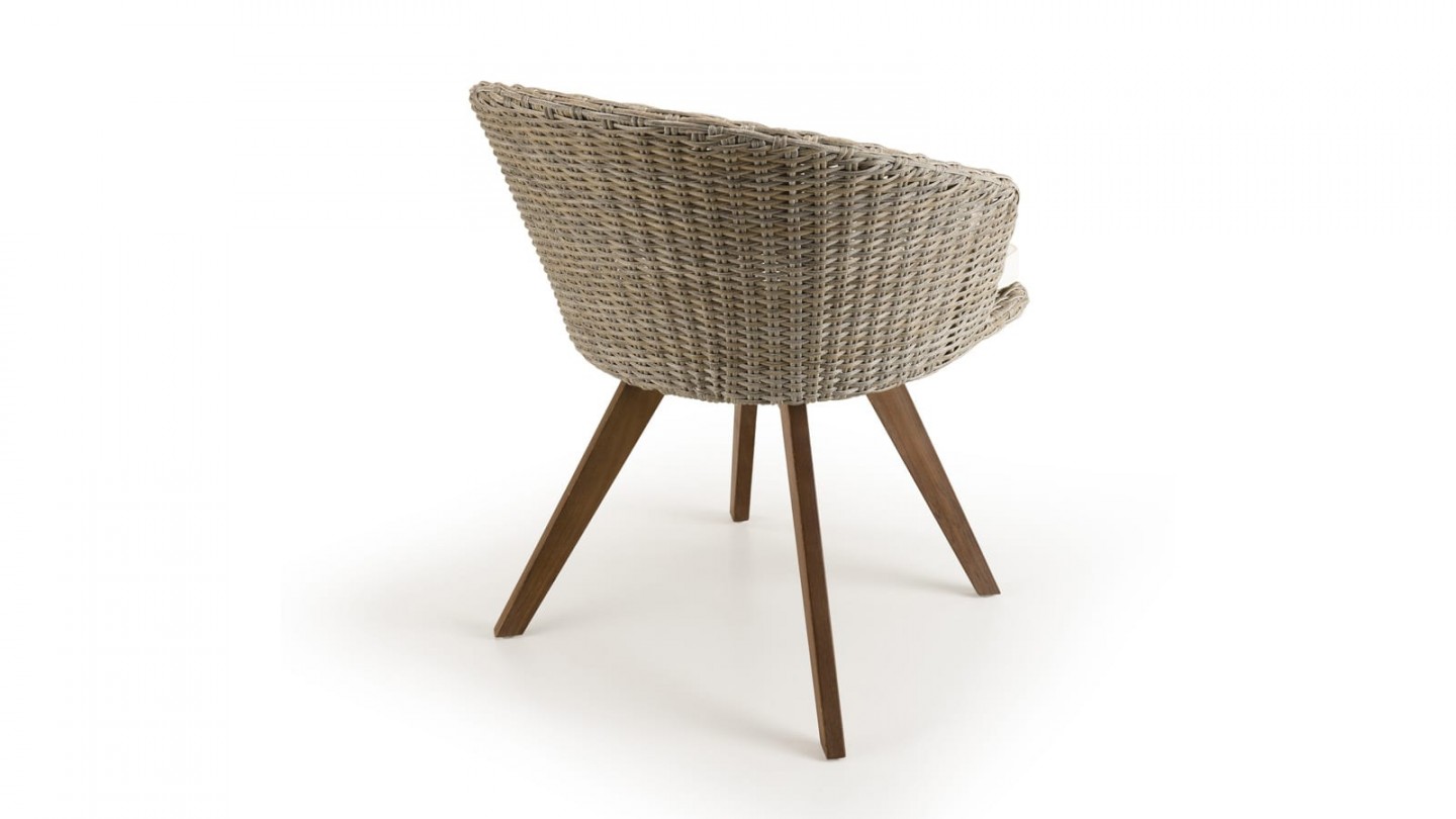 Fauteuil de jardin en rotin synthétique avec coussin écru piètement en acacia - Collection Vick