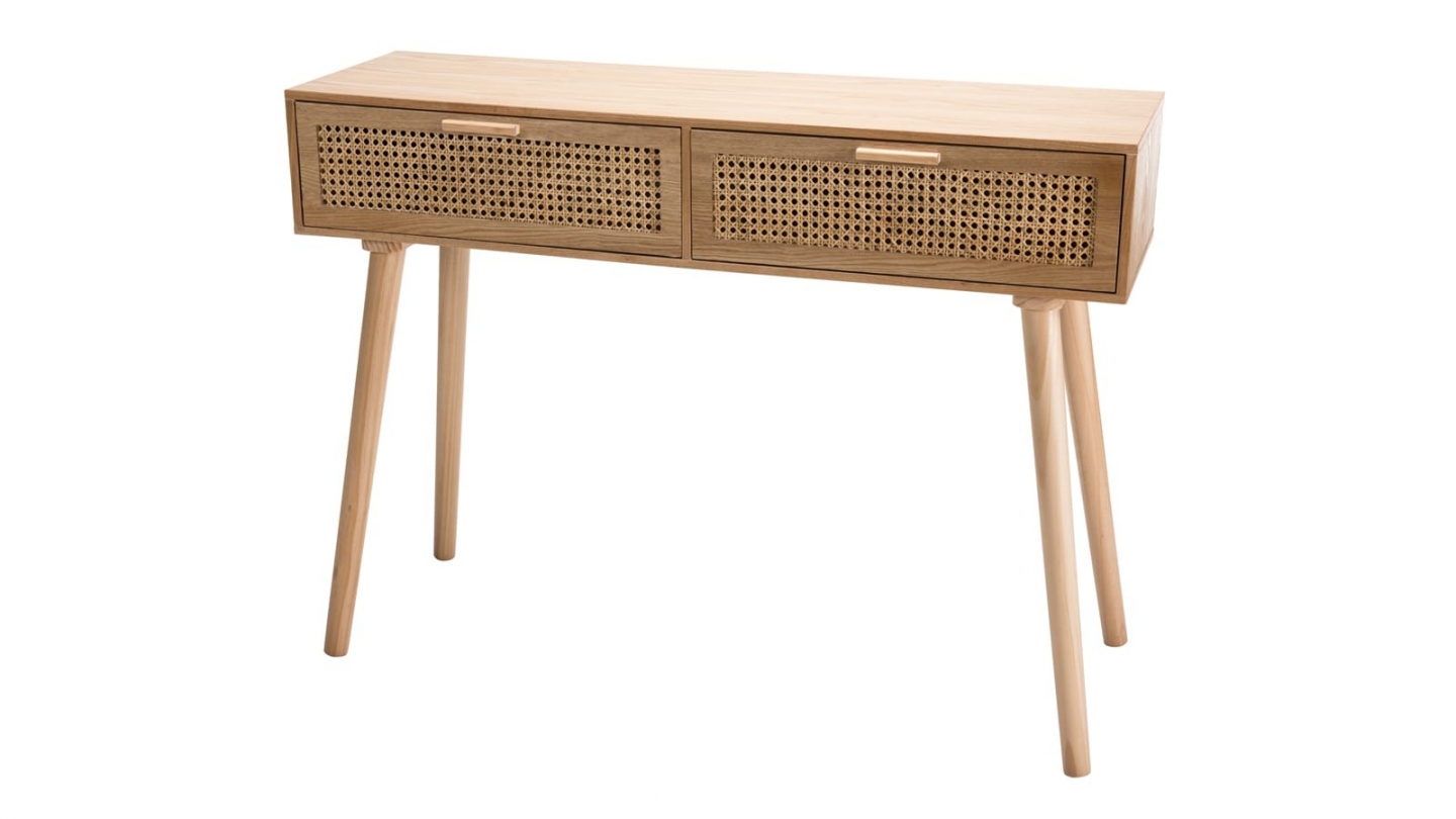 Console 2 tiroirs 85x35x76 cm blanc et naturel - DANILO | Maison et Styles Console 2 tiroirs 85x35x76 cm blanc et naturel - DANILO | Maison et Styles