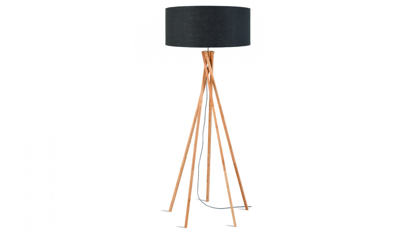 Lampadaire en bambou abat jour en lin gris foncé - Collection Kilimanjaro - Good&Mojo