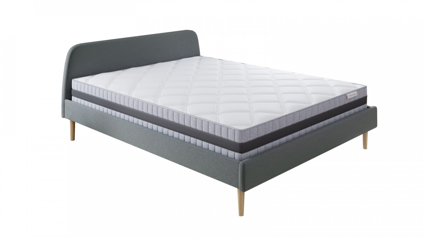 Ensemble matelas mémoire 180x200 Memo Luxe + Lit gris foncé avec sommier Gaby - Mousse HD + Mémoire de forme - Hbedding