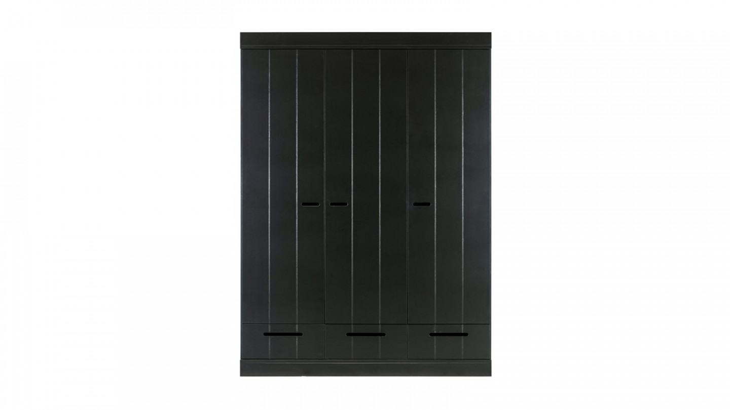 Armoire 3 portes 3 tiroirs en pin noir - Collection Connect - Woood