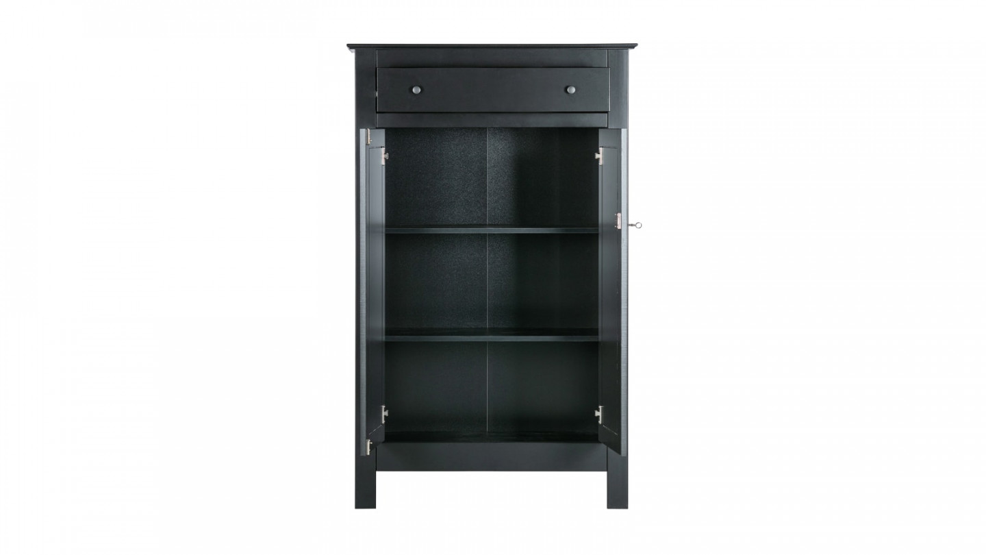 Armoire 2 portes 1 tiroir en pin laqué noir - Collection Eva - Woood