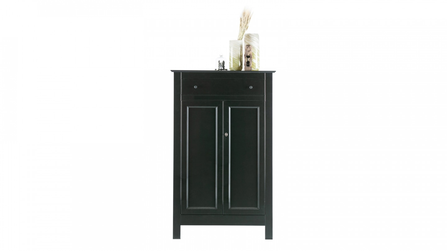 Armoire 2 portes 1 tiroir en pin laqué noir - Collection Eva - Woood