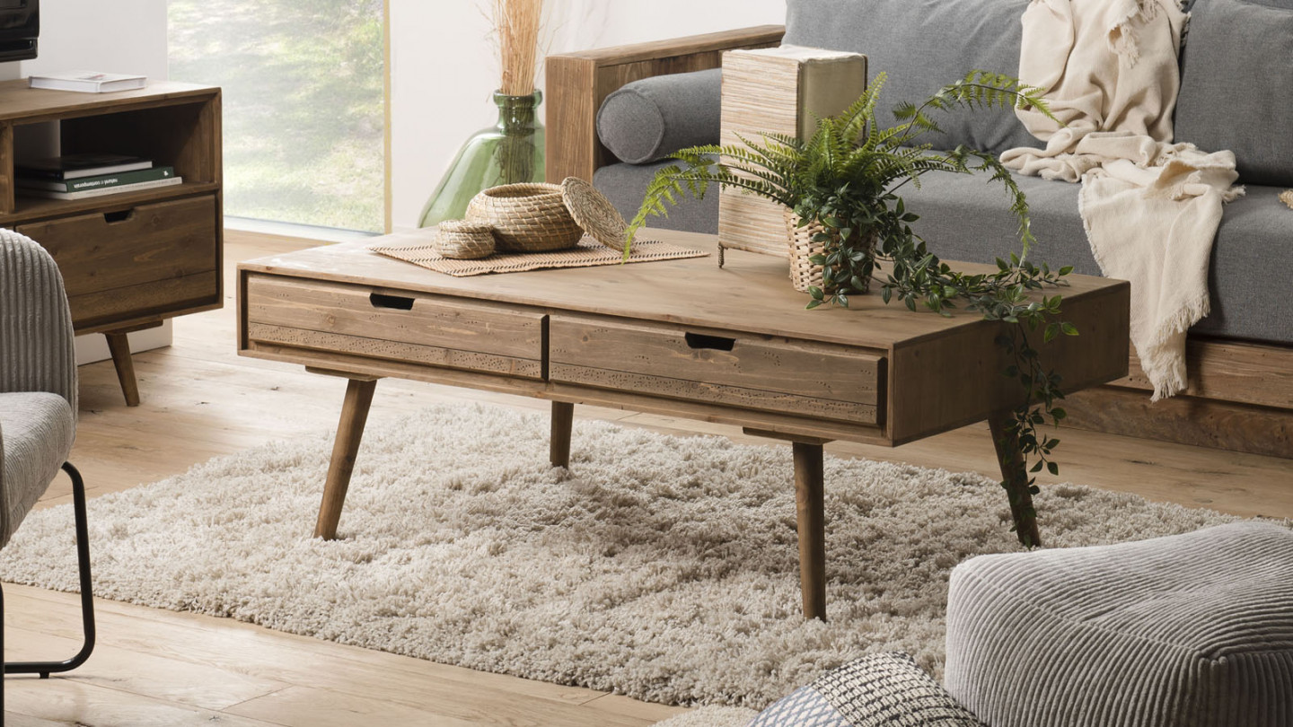 Table basse scandinave 4 tiroirs en pin - Collection Andy