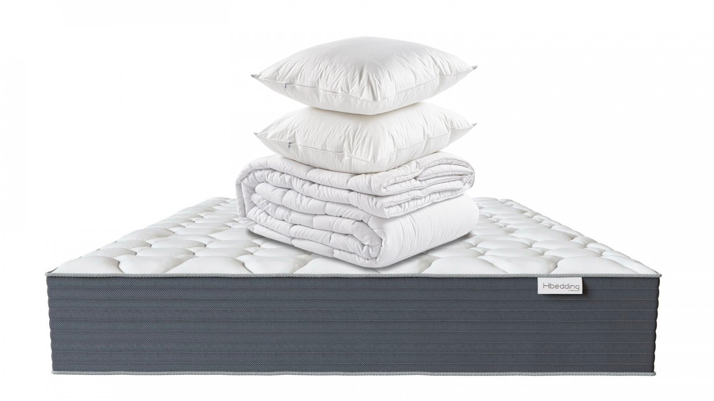 Matelas mémoire de forme 140x190 Memo HR Hbedding + couette chaude 240x200cm + 2 oreillers 60x60cm