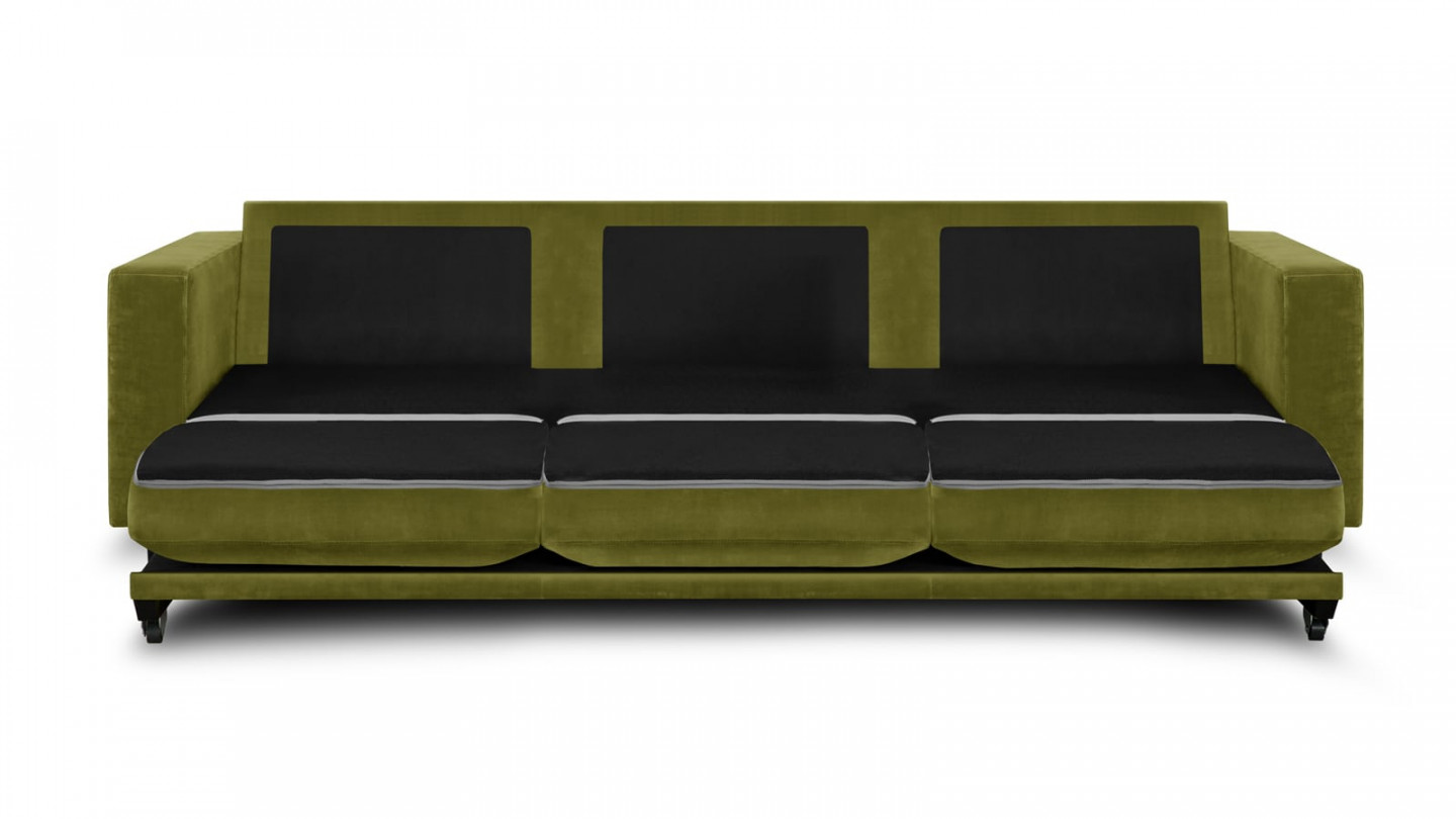 Canapé 3 places convertibles en velours vert olive - Collection Viktor