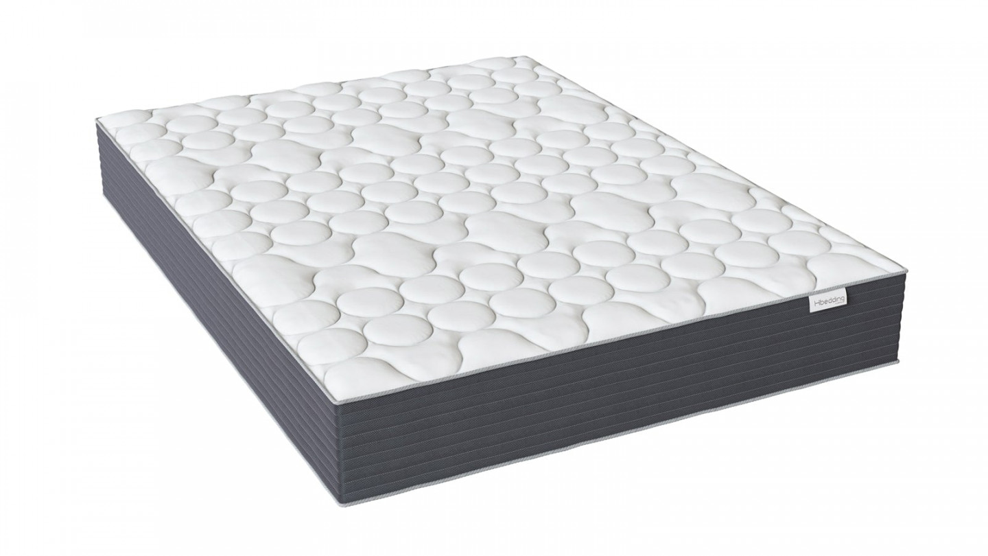 Ensemble lit enfant + matelas Memo HR avec tête de lit capitonnée en velours bleu - sommier à lattes 90x190cm - Collection Milo