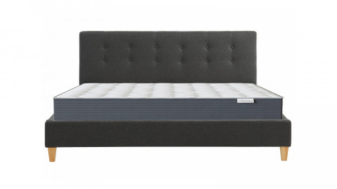 Ensemble matelas mémoire + lit et sommier 160x200cm Memo HR avec tête de lit capitonnée en tissu gris foncé - Collection Milo