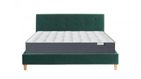 Ensemble matelas mémoire + lit et sommier 160x200cm Memo HR avec tête de lit en velours vert bouteille - Collection Milo