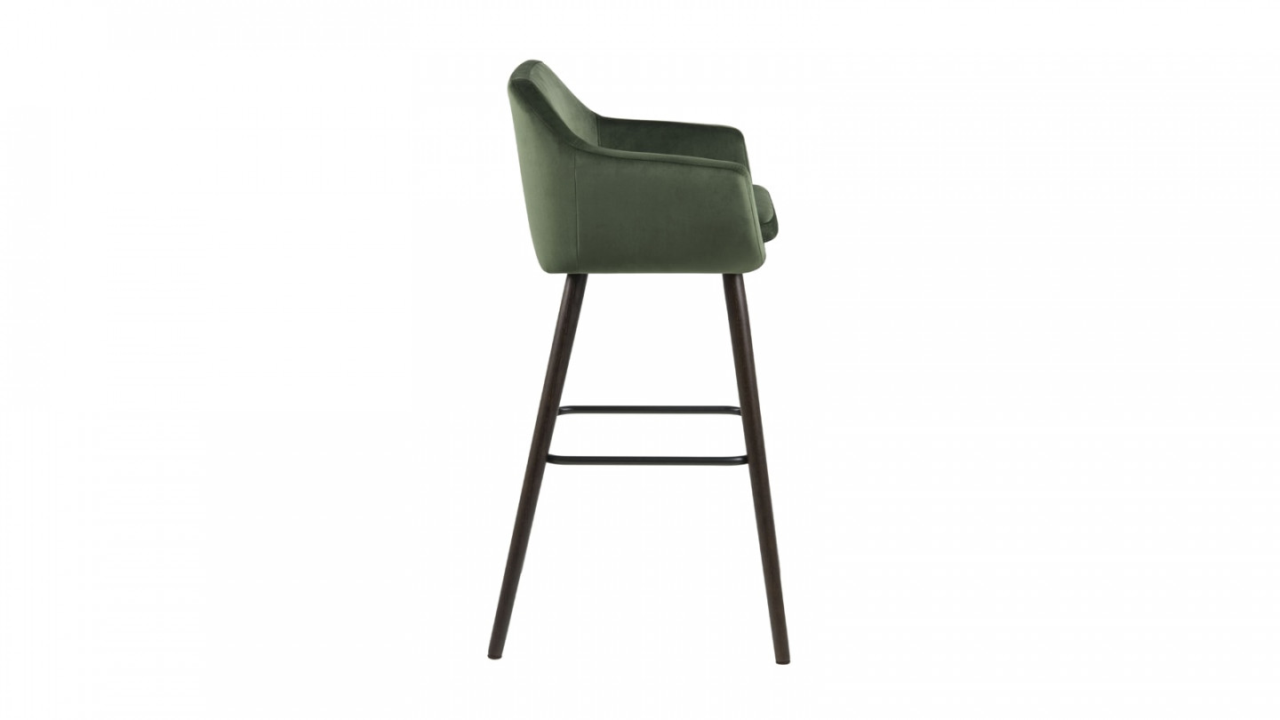 Lot de 2 fauteuils de bar en velours vert et piètement en chêne - Nora