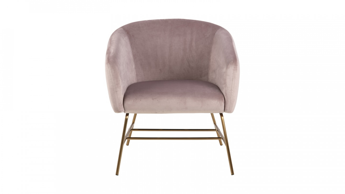 Fauteuil en velours rose et piètement en métal doré - Ramsey