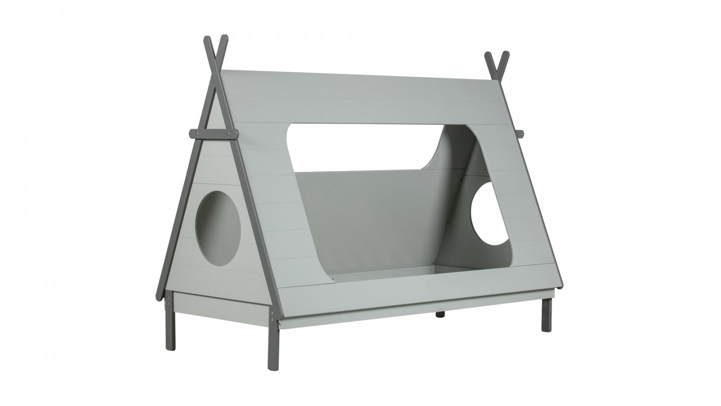 Lit tipi enfant 90x200 avec sommier gris béton - Woood