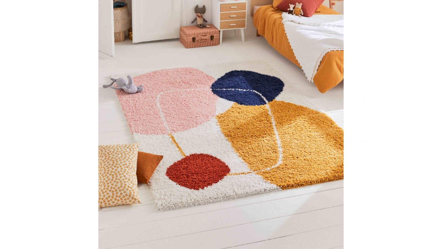 Tapis shaggy AQUARELLE 128 multi 120x160cm - Hauteur fil 30 mm - Denstité 1800 gr/m2 - 100% polypropylène