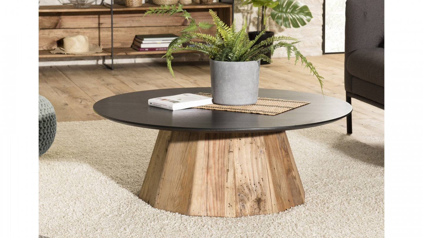 Table basse ronde bois Pin recyclé et contreplaqué