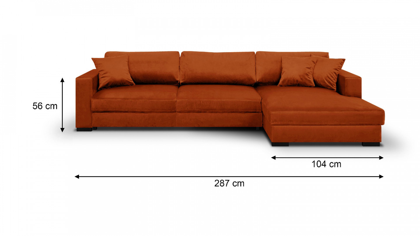 Canapé d'angle droit convertible 5 places en velours rouille avec coffre de rangement - Collection Robin