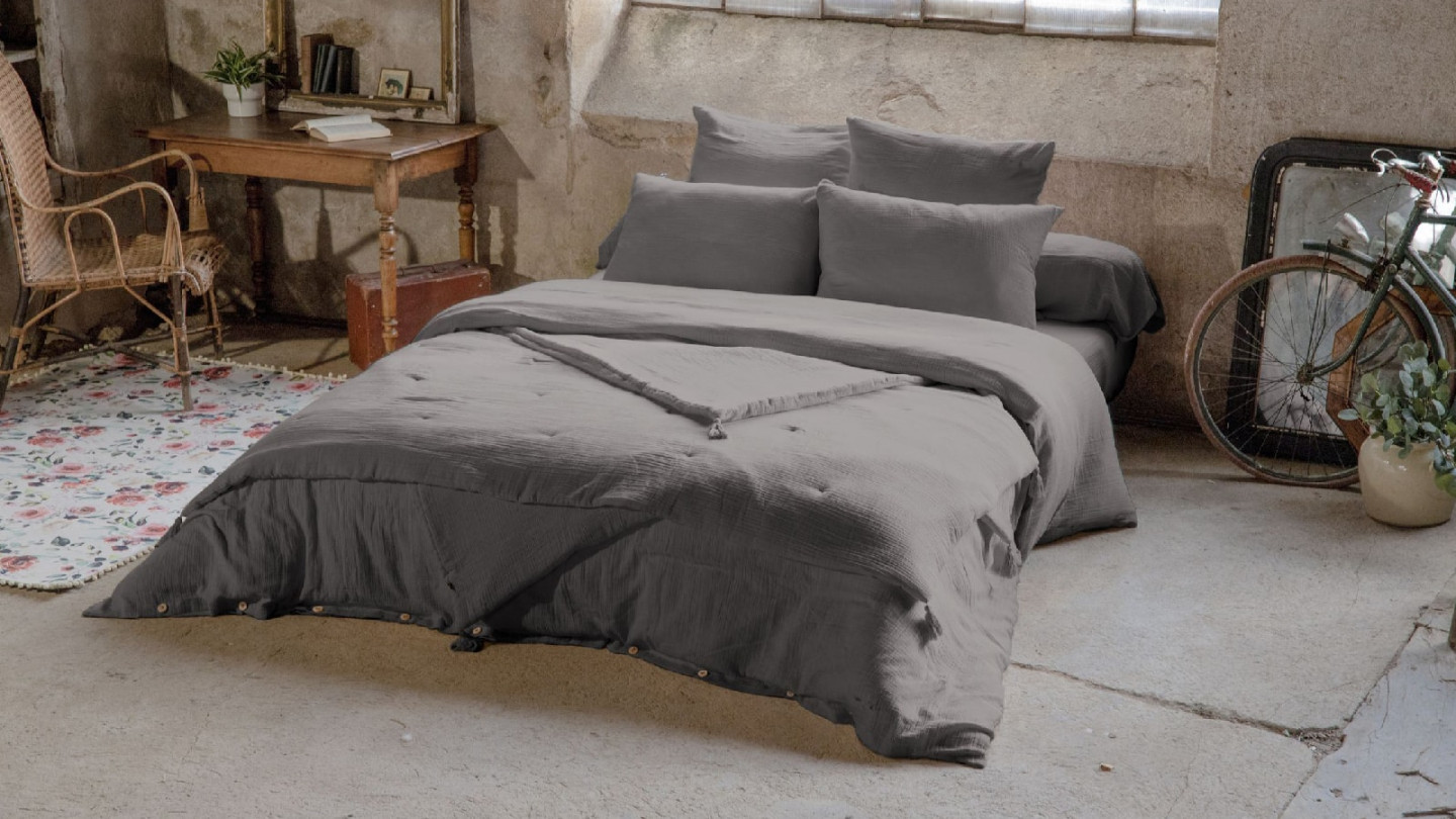 HOUSSE DE COUETTE 260x240CM 100% GAZE DE COTON -GRANIT