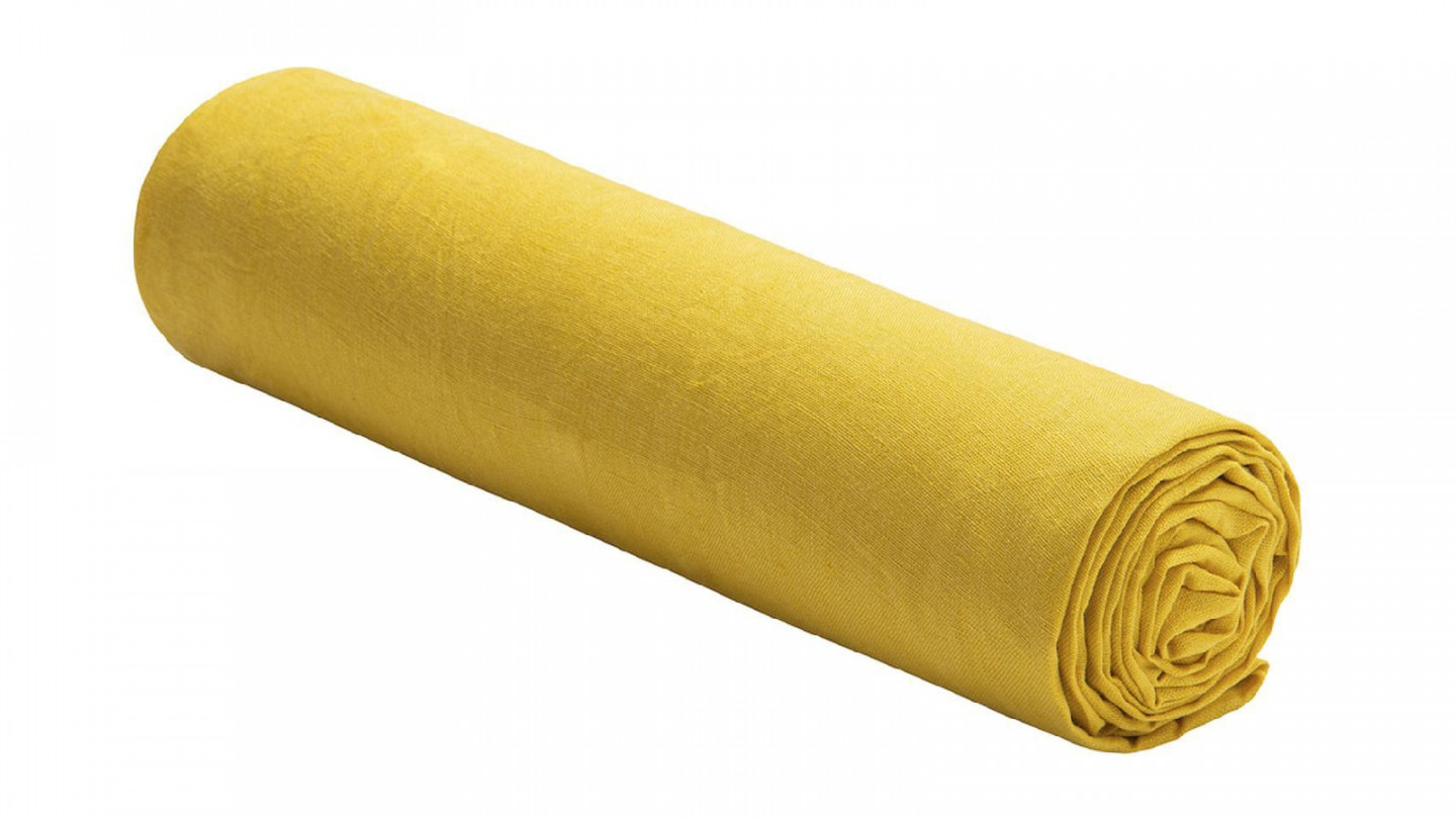 DRAP HOUSSE 140X190CM 100% LIN LAVÉ JAUNE LUMIÈRE