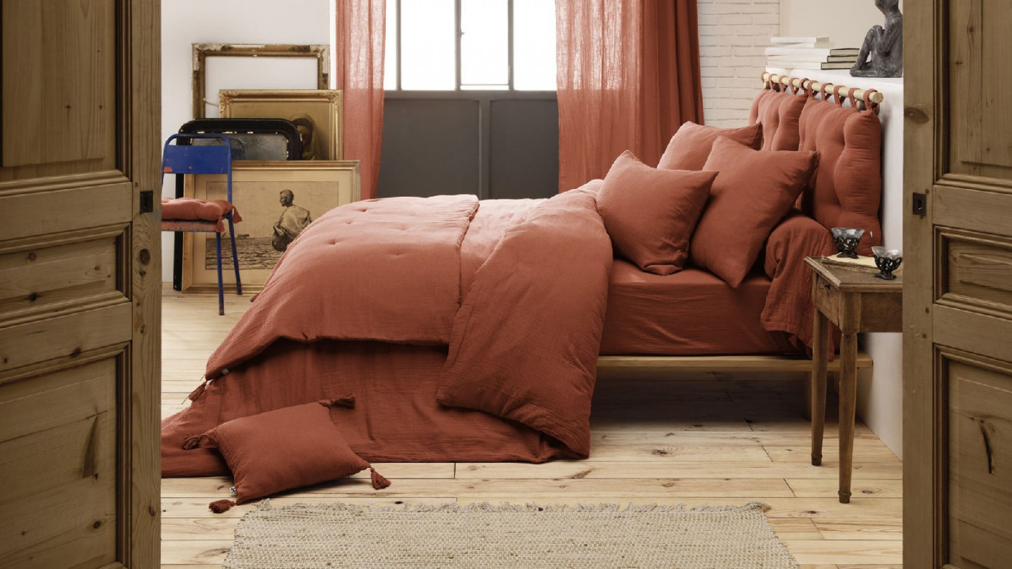 DRAP HOUSSE 90X190CM 100% GAZE DE COTON Terracotta