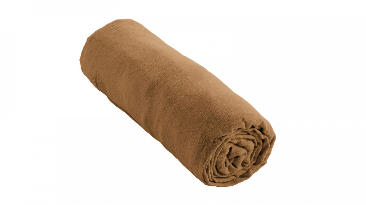 DRAP HOUSSE 180x200CM 100% GAZE DE COTON CAMEL