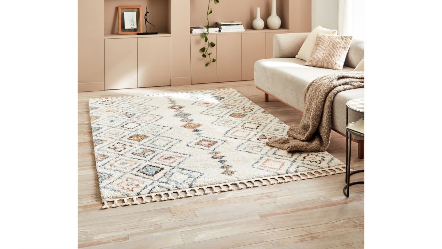 Tapis berbère creme motifs losange 80 x 150 cm - Stella