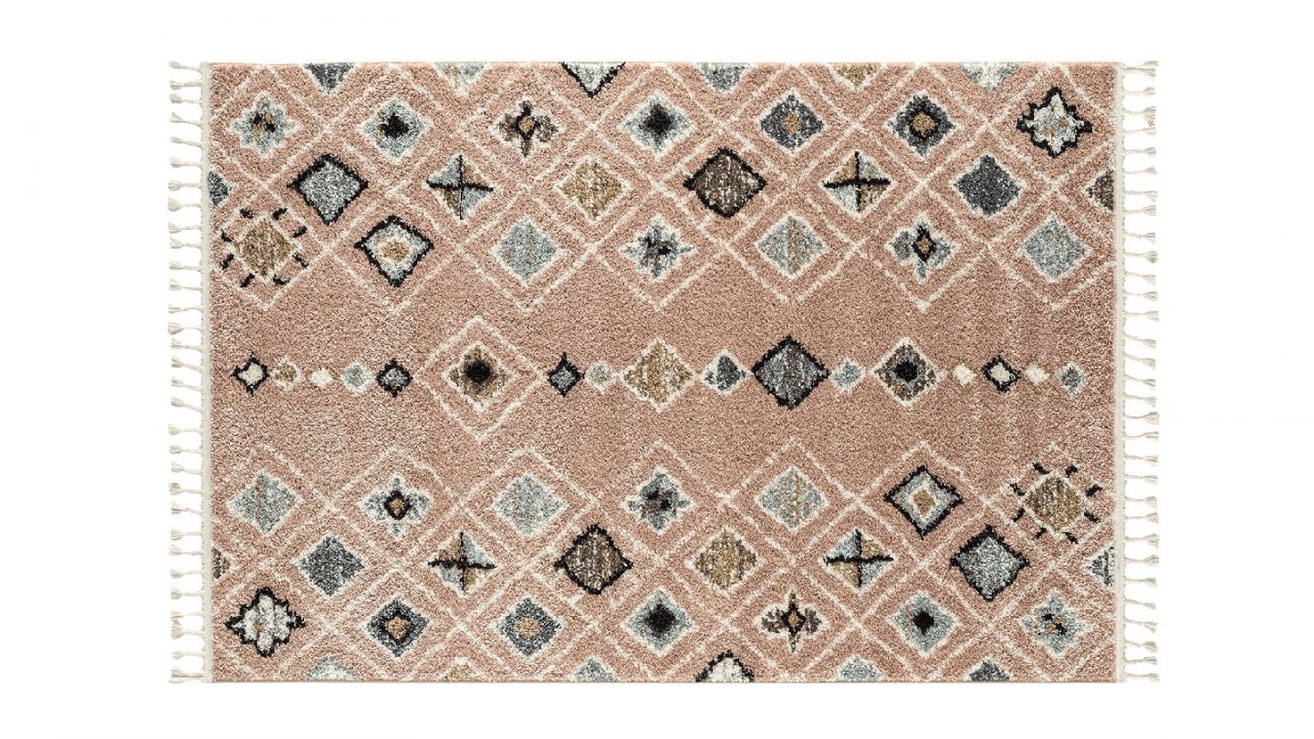 Tapis berbère rose motifs losange 200 x 290 cm - Stella