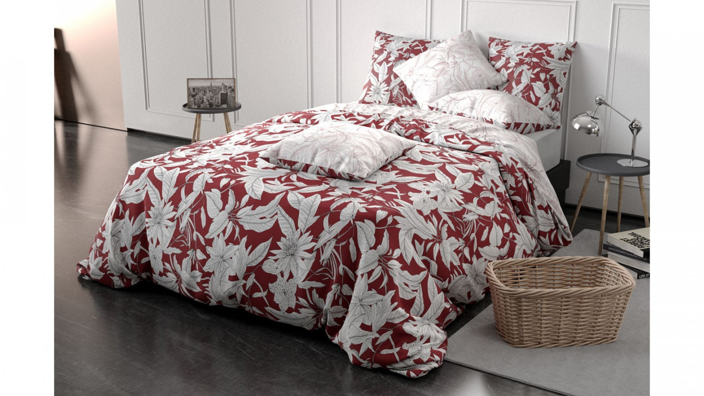 Parure de couette en percale coton - 71 fils/cm² - 240x220cm - Bonheur reversible