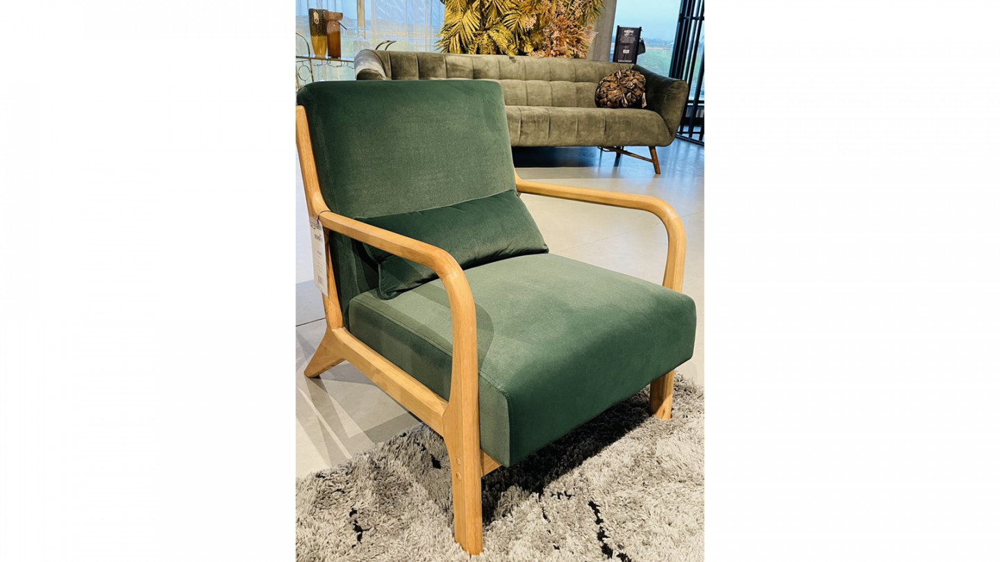 Fauteuil en bois et velours vert - Collection Mark - Woood