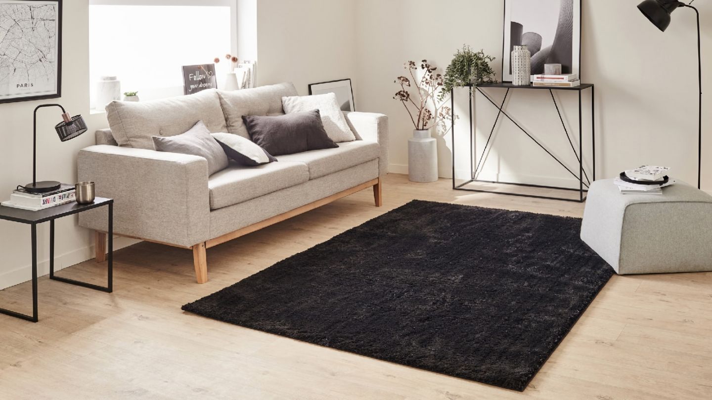 Tapis à poils longs uni noir 67x90 cm - Oslo