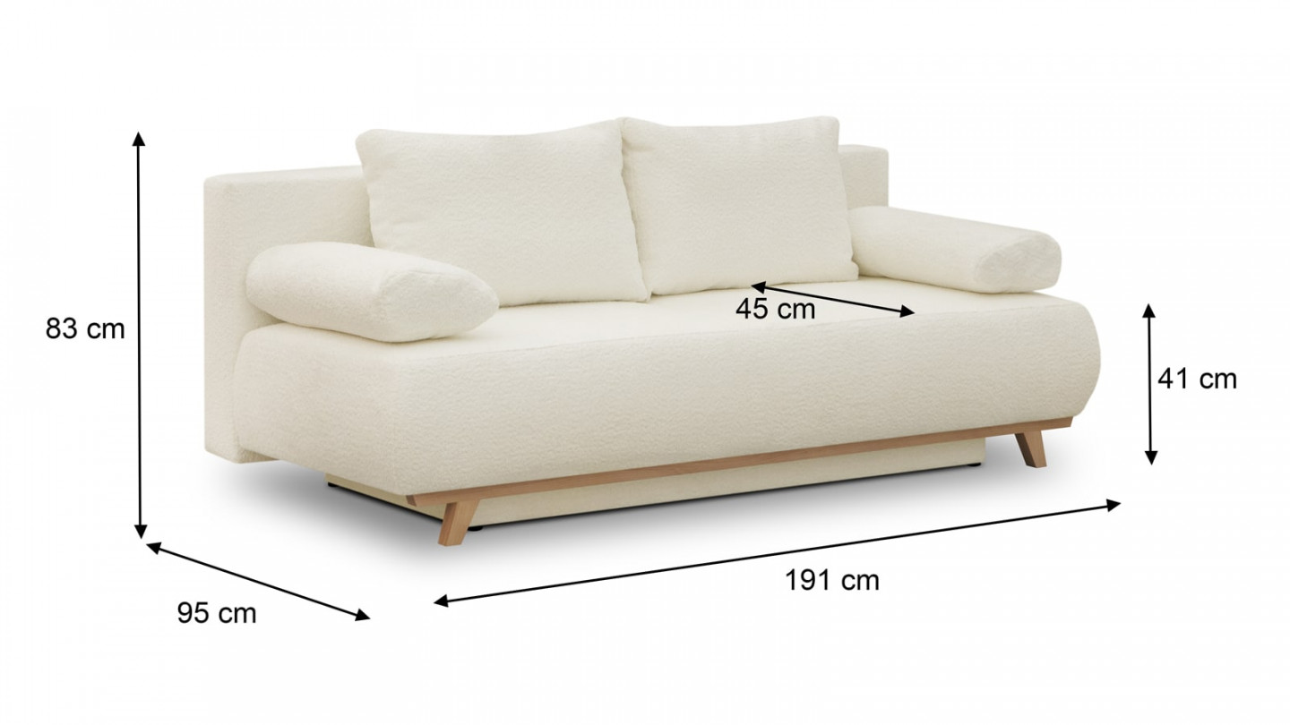 Canapé convertible 3 places avec coffre de rangement en tissu bouclette beige - Laria