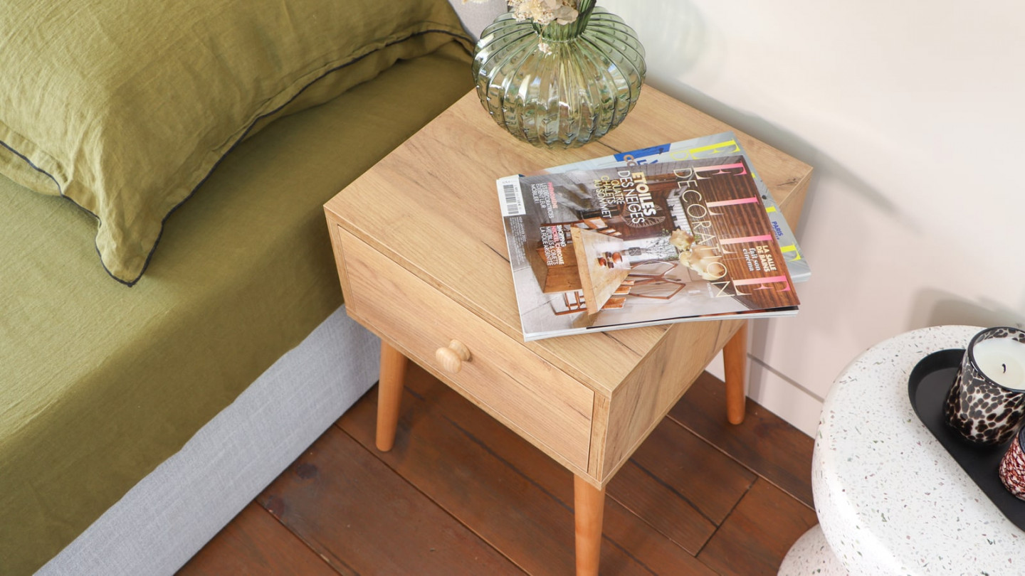 Table de chevet en bois avec 1 tiroir - Paco