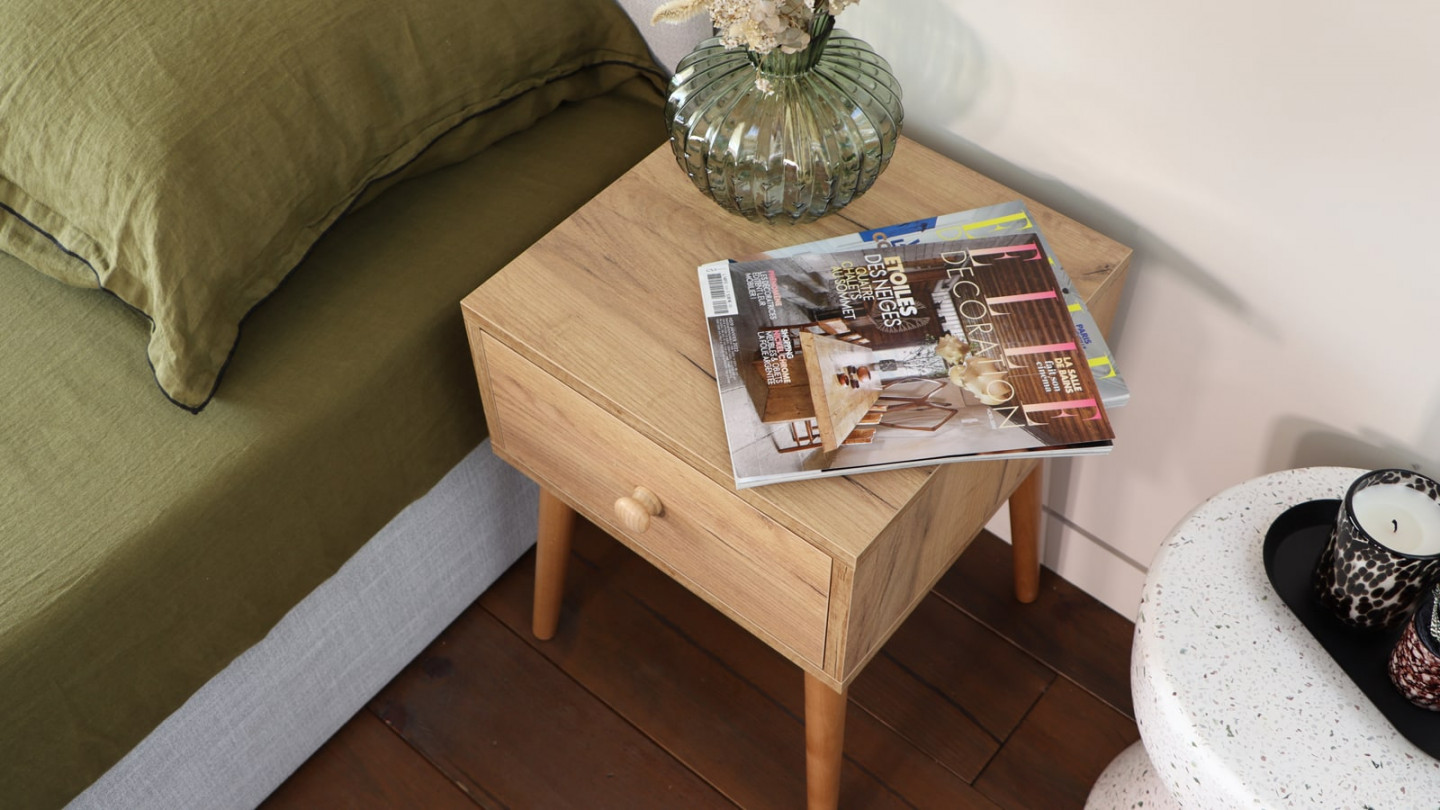 Table de chevet en bois avec 1 tiroir - Paco