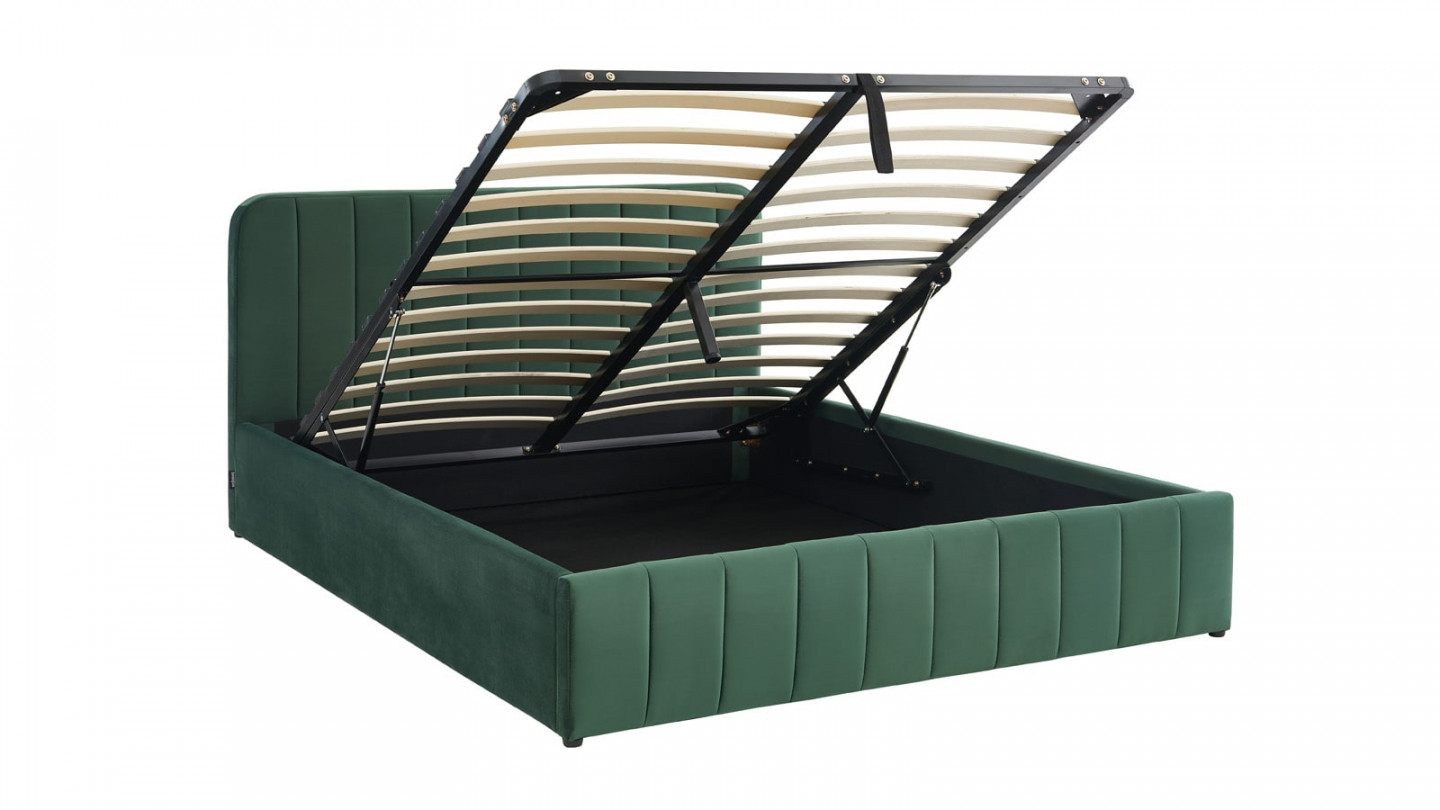 Lit coffre adulte AVA 160x200 - Velours vert