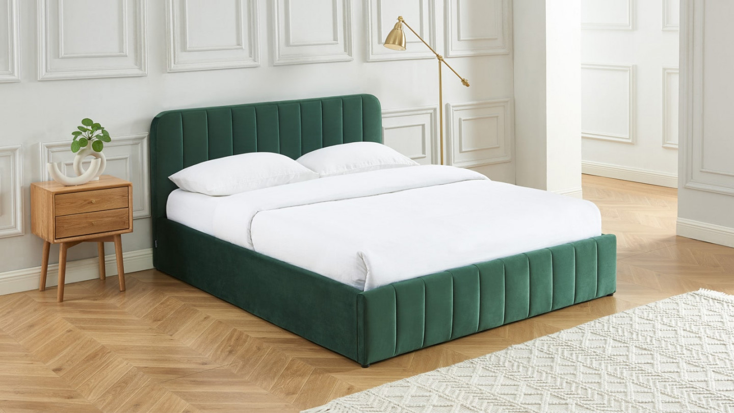 Lit coffre adulte AVA 160x200 - Velours vert