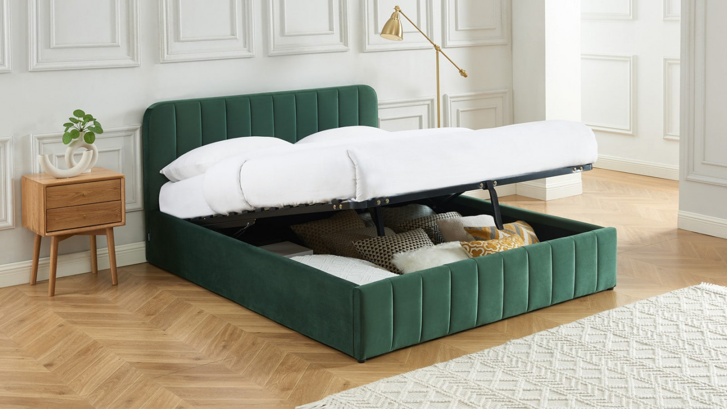 Lit coffre adulte AVA 160x200 - Velours vert