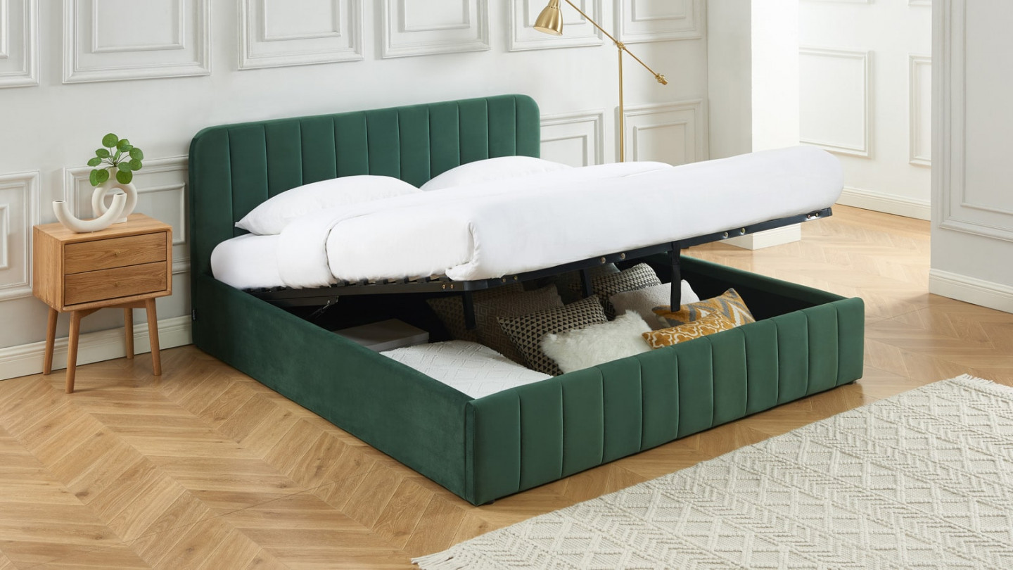 Lit coffre adulte AVA 180x200 - Velours vert