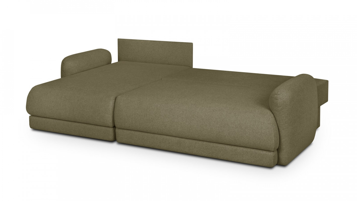 Canapé d'angle gauche 5 places convertible avec coffre de rangement en tissu vert olive - Giulia