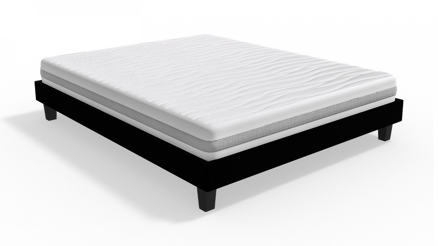 Ensemble matelas mousse 140x190 + sommier à lattes + couette + 2 oreillers - Clean Confort