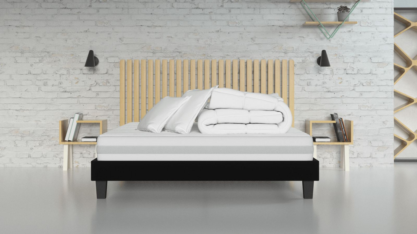 Ensemble matelas mousse 140x190 + sommier à lattes + couette + 2 oreillers - Clean Confort